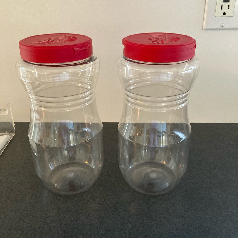 2 flip top storage containers    Great for cereal, pasta, nuts, rice.